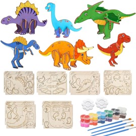 ZHAO GE 32 Pieces Dinosaur Wooden Craft Sets for Children, Wooden Craft Set, Children's Birthday Games 3D Puzzle Dino Birthday Gifts Girls Boys Children Craft Girls 4 5 6 7 8 9 10 Years