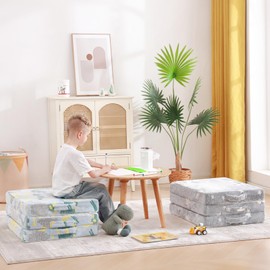 Tiita Trifold Floor Mattress for Kids, Glow in The Dark Baby Kids Futon with Removable Cover, High Density Foam Toddler Nap Mat, Medium,65x24inch,Star