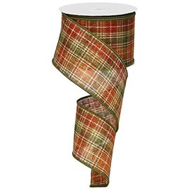 Wired Ribbon Fall Plaid in Orange, Moss Green, Rust and Brown on Royal for Wreaths, Floral Arrangements, Gift Wrapping, Crafting (Fall Plaid, 2.5 Inches)