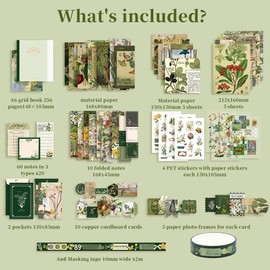 YPLonon Scrapbooking Supplies Aesthetic Journaling Supplies Universal Bullet Journal Kit Green Theme Scrapbook Kit with A6 Notebook Stickers for Girls Kids Birthday and Christmas Gifts