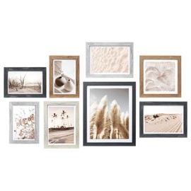 ArtbyHannah Gallery Wall Frame Set, Vintage Picture Frames Collage Wall Decor with Neutral Pampas Grass Art for Living Room Bedroom, Assorted Size Including 8"x10", 5"x7", 4"x6", 6"x6" (8 Pack)