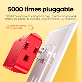 Red 3-Prong Outlet Splitter & Plug Extender - Converts 2 to 3 & 3 to 2 Prong, Multi-Plug Wall Adapter, Side Plugs for Wall Outlet, Rotating Outlet Adapter, 2 Pack