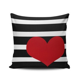 ONGING Decorative Throw Pillow Case Red Heart Pillow with Black and White Stripes Cute Pillowcase Cushion Cover One Side Design Printed Square Size 18 x 18 inch