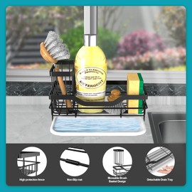 Vanwood Sponge Holder for Kitchen Caddy Sink Organizer, Multifunctional Rustproof Dish Soap Sponge Caddy for Kitchen Sink Counter with Detachable Brush Holder & Drain Tray - Storage Kitchen & Home Accessories