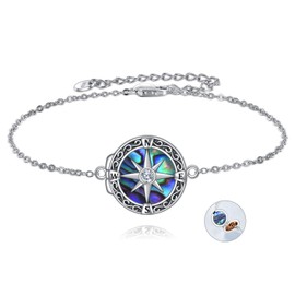 POPLYKE Compass Locket Bracelets with Picture Inside Sterling Silver Pictures Photo Keep Someone Near to You Celtic Knot Compass Necklace Graduation Jewelry for Women