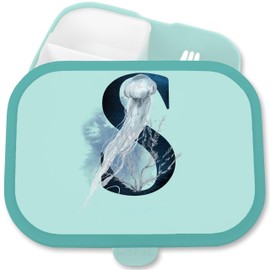 Brotdose Kinder Campus für Mepal - Buchstabe - Unterwasserwelt Initialen mit Name personalisiert I Anfangsbuchstabe mit Meerestieren I Meerliebhaber Geschenk - 750 ml - Türkis - buchstaben