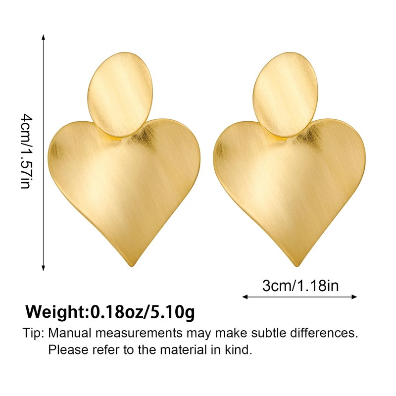 Gold Dangle Earrings with Brushed Finished Twisted Heart Shape Push