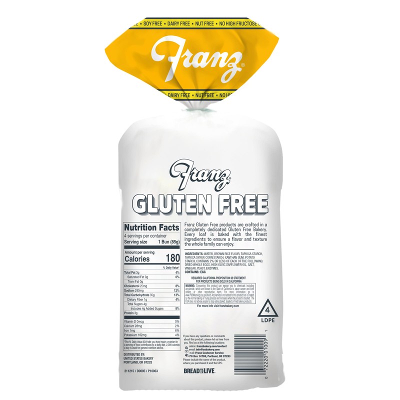 Franz Bakery Gluten Free Hamburger and Hot Dog Bun -