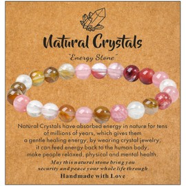 MAIBAOTA Watermelon Bracelet for Women, 8 mm Natural Round Stone Beaded Bracelets, Crystal Jewelry Gifts for Women