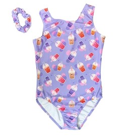 Destira Boba-Par Tea Gymnastics Leotard for Girls, Super Soft Trendy Style with Matching Scrunchie, Dance, Cheer, Yoga & More, Boba-par-tea, Child X-Small (5)