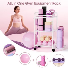 Highpro Home Gym storage Rack - Gym Equipment Storage Rack for Yoga Mat Yoga Ball Dumbbells Kettlebells Foam Roller Yoga Strap and Resistance Bands Workout Equipment Organizer