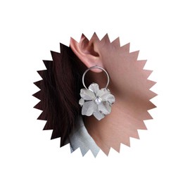 TseenYi Large Pearl Flower Earrings Silver Metal Floral Earrings Big Flower Drop Earrings Open Circle Studs Earrings Punk Flower Exaggerated Earrings Huge Floral Earrings Statement Metal Earrings