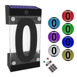 XINDEW Solar House Numbers for Outside, 3D Acrylic Number Colorful light Remote Control, Solar Address Sign, Lighted Modern Address Numbers Solar Powered for Yard Street (Number 0)