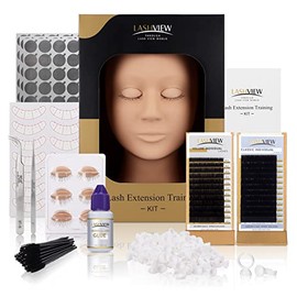 LASHVIEW Eyelash Extension Set, Professional Eyelash Mannequin Head Set with 4 Removable Eyelids, Eyelash Set for Beginners of Eyelash Extension