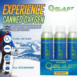 O2 Blast O2 Blast, Pure Oxygen Supplement, Quick Recovery for Exercise and Focus. Sanitary Flip Top Cap (4 Liter Oxygen Canisters - 3 Pack - Natural)