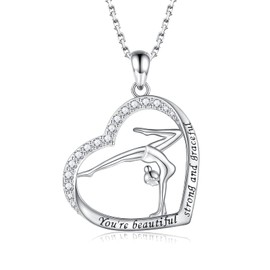 Gymnastics Necklace Sterling Silver - Gymnast Heart Pendant Inspiration Sport Ballerina Jewelry Gift Birthday Christmas (grey pendant)