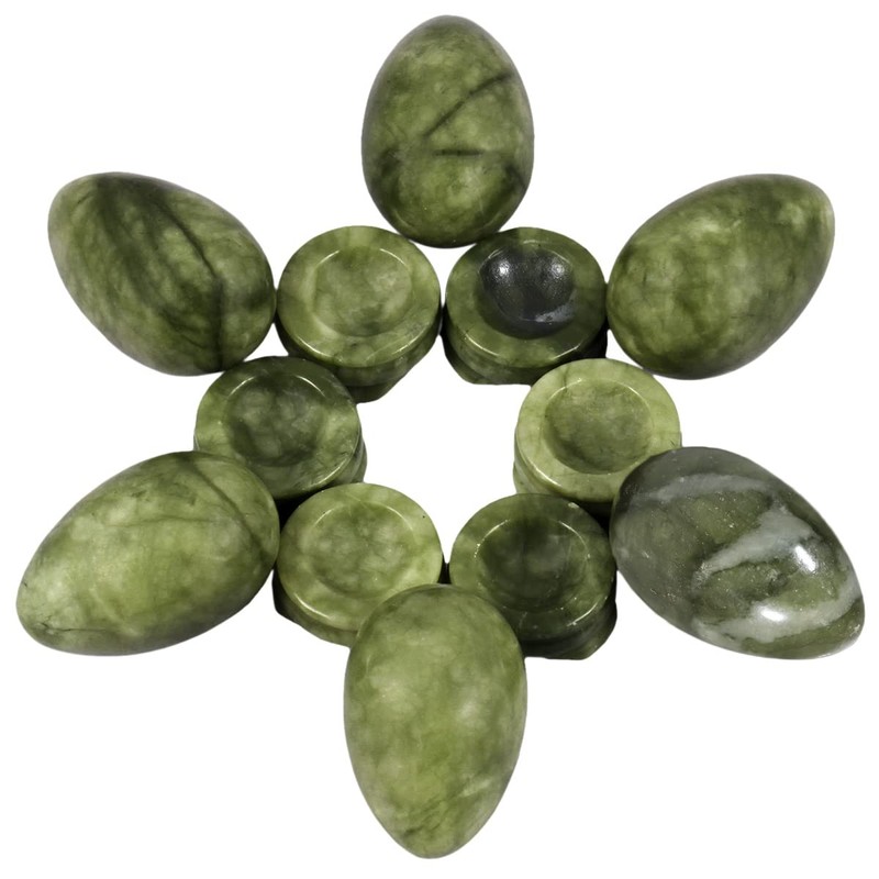 KYEYGWO Polished Green Jade Crystal Egg with Stone Stand, Oval
