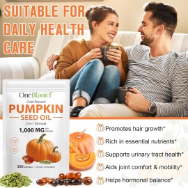 Pumpkin Seed Oil Capsules 1000mg, 2-in-1 Pumpkin Seed Oil w/ Saw Palmetto, 300ct