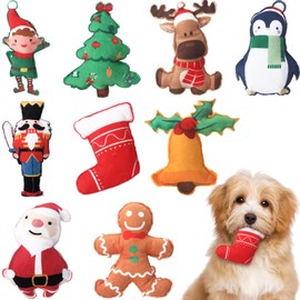 Hiboom Mini Plush Christmas Dog Toys Squeaky Puppy Toys Interactive Plush Dog Toys Durable Chew Dog Squeak Toys for Puppy Small Dogs, 9 Styles