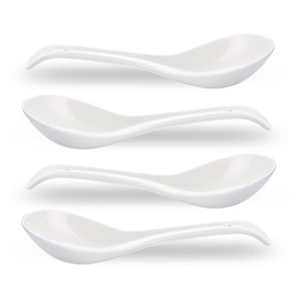CHILDIKE Asian Soup Spoons Set of 4, Ramen Spoons, Ceramic Spoons 6.6" Chinese/Japanese Soup Spoons for Pho, Cereal - Deep Oval Hook Design