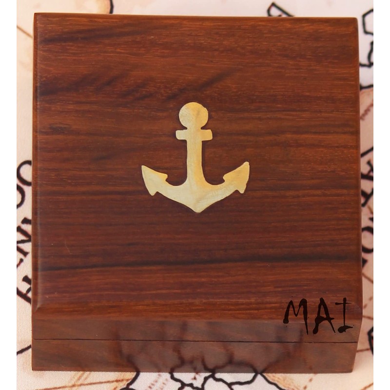 Be Strong and Courageous Engraved Compass with Wooden Box, Christian