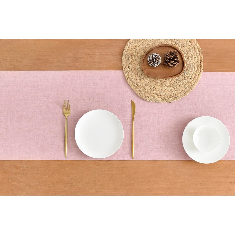 Wracra Linen Style Table Runner, Rustic Farmhouse Pink Table Runners