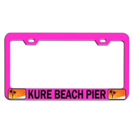 Custom Brother - Kure Beach PIER Beach Summer Surf Surfing Pink Steel Auto SUV License Plate Frame License Tag Holder, J67