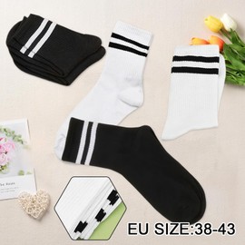 Zhenghebuy Sport Socks,6 Pairs Unisex Athletic Socks,Breathable Striped Retro Crew Socks,Running Casual Socks,Stretch Mid-Calf Socks(Black,White)