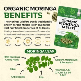 Organic Moringa Tablets with Pure Organic Moringa Powder, Easier to Swallow Than Moringa Capsules & Rich in Essential Vitamins & Minerals by Inner Vitality