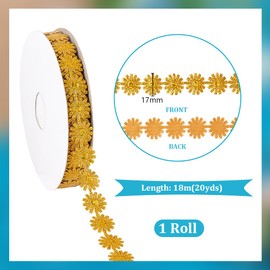 PH PandaHall - Cinta de flores doradas, 5/8 pulgadas, cinta decorativa de poliéster para envolver regalos de cumpleaños, costura, manualidades, vestido de novia, decoración de boda