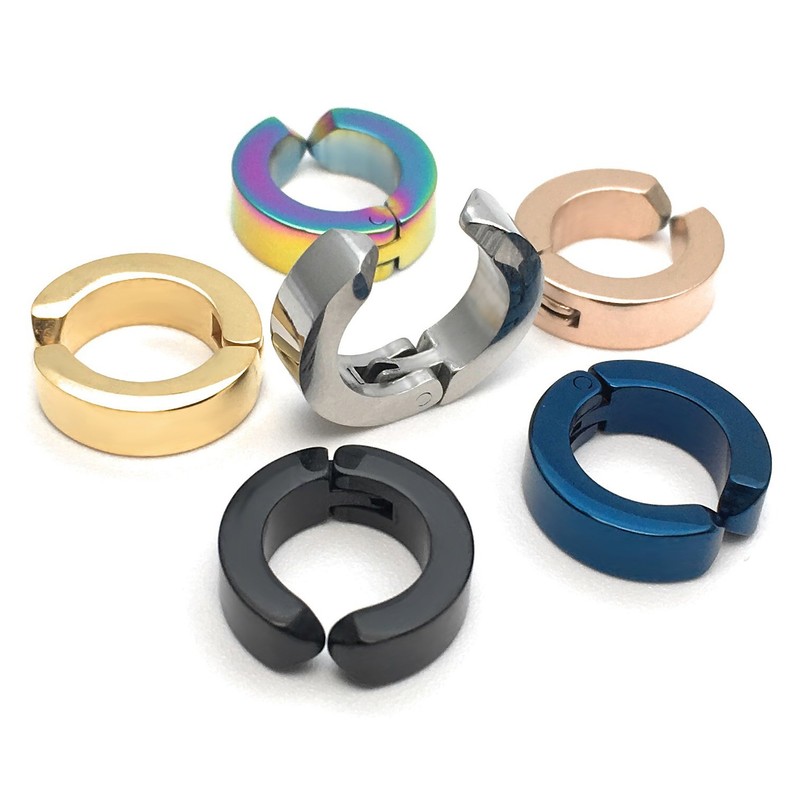 Five Ships, Ear Cuffs, Pair, Titanium, Fake Piercings, With Cross,