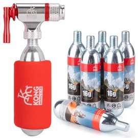 KONG MING CAR CO2 Inflator Sets for Cycling with 6 x 16 g/25 g CO2 Thread Cartridges, Compatible with Presta and Schrader Valves (Inflator + 16 g x 6 CO2 Cartridges)