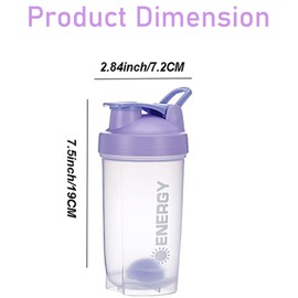 Yowlens Protein Shaker Bottle Sports Supplements Shakers With Mixer Ball, BPA Free Leak Proof Screw On Lid Workout Water Cup 500 ml（Purple）