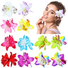 inSowni 12 Pieces Colorful Artificial Double Orchid Flower Hair Clips Barrettes Tropical Tailand Beach Holiday Hawaiian Bohemia Hairpins Hairpins Hair Accessories for Women Girls Teens
