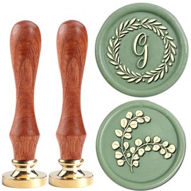 YOLAKIS Initial G Wax Seal Stamp Olive Alphabet G Sealing Stamp and Eucalyptus Wax Stamp Brass Head Decorate Christmas Cards Envelope Gift Wrap Wedding Theme Party Invitation (G)