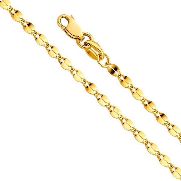 14k REAL Yellow Gold 2mm Hollow Curve Mirror Chain Necklace