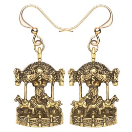 NEWEI Plated Alloy Antique Gold Merry-go-round Carousel Horse Earrings For Women Dangle Vintage Jewelry Gifts (Gold)