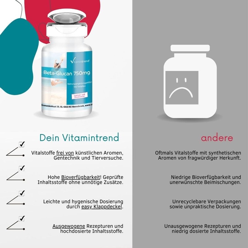 Beta-Glucan 750mg - High Dose - Vegan - 180 Tablets