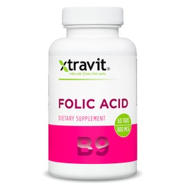 Xtravit Folic Acid Supplement – May Support Prenatal, Pregnancy, Breastfeeding, & Postnatal Wellness - Vital Supplements for Women & Men - Vegan, Non-GMO, Gluten-Free, No Fillers, 800 mcg, 60 Tablets