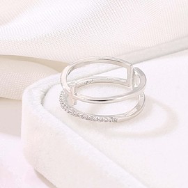 Yheakne Boho Silver Rings Set Stacking Cross Knuckle Finger Rings Vintage Rhinestone Band Rings Simple Fashion Midi Joint Rings for Women and Girls