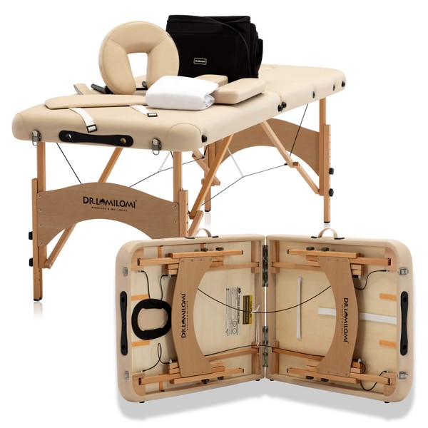 DR.LOMILOMI Lite-Weight Portable Massage Table Bed 005 Aloha - W28 X L73 (All-Inclusive Package, Vanilla)