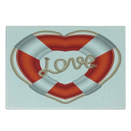 Ambesonne Coastal Cutting Board, Heart Shaped Belt Valentine Love Affection Honeymoon Romantic Theme Art, Decorative Tempered Glass Cutting and Serving Board, Small Size, Orange White Cream