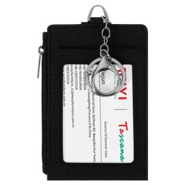 Shimmeroo Slim Keychain Card Holder for Men, Black Zipper Slim Minimalist Wallet with Id Window Front Pocket Keychain Card Holder for Men & Women
