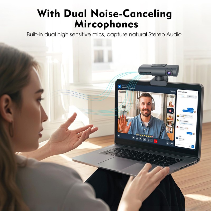 TOALLIN 2K Streaming Webcam for PC, AI Tracking PTZ Streaming