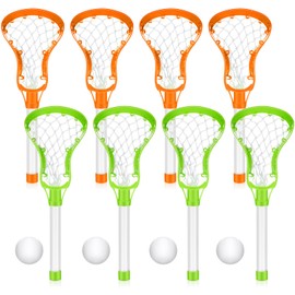 Arrowbash 4 Lacrosse Stick and Ball Set, Includes 8 Water Lacrosse Sticks for Pool and 4 Balls Plastic Game Set for Kids Teens Adults Youth Outdoor Beach Sports Summer(Green, Orange)