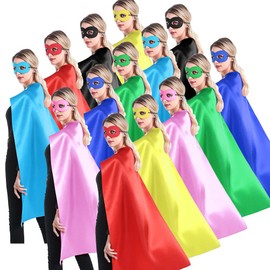 Adult Superhero Capes and Masks for Teenagers Men & Women 14 Sets Bulk Pack - Dress Up Superhero Party Capes for Spirit Day Team Building