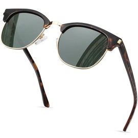 KANASTAL Tortoise Green Sunglasses Womens Dark Green Polarised Half Frame Sunglasses for Men Vintage Retro Ladies - Tortoiseshell Frame Dark Green Lens