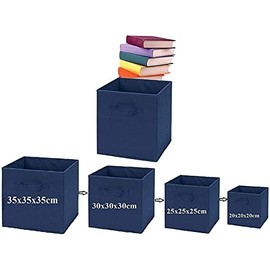 A406 2x Foldable Storage Boxes Storage Cube Boxes Storage Basket Fabric Cubes with Handles Collapsible Fabric Organiser Clothes Storage Box (Medium-25x25x25cm, Nevy)