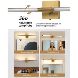 Faziyo Gold Vanity Light Fixtures for Bathroom Over Mirror 30 inch LED Bath Sconces IP44 5CCT Adjustable Morden Picture Lights for Paintings (Built-in Dimmer)