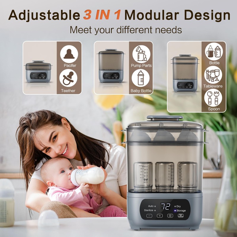 AMZBABYCHEF 4-in-1 Baby Bottle Steamer and Dryer, Electric Steamer with